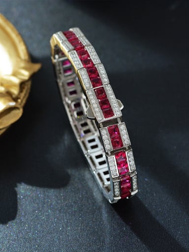 Red 16cm [b 1793] 925 Sterling Silver High Carbon Diamond Geometric Luxury Bracelet