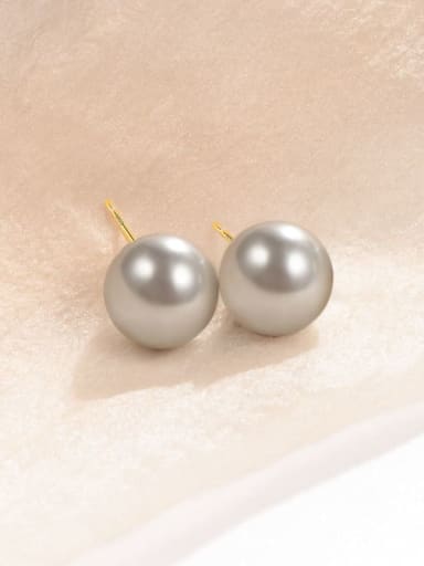 Pearl 10MM Gold 925 Sterling Silver Imitation Pearl Geometric Minimalist Stud Earring