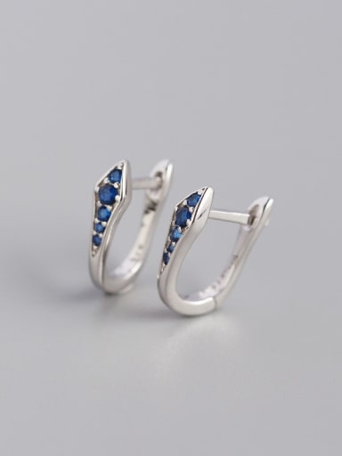 Platinum blue stone 925 Sterling Silver Cubic Zirconia Geometric Artisan Huggie Earring