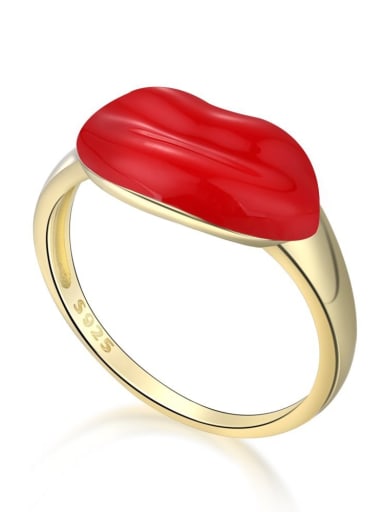 Golden Red AY120214 925 Sterling Silver Enamel Mouth Minimalist Band Ring