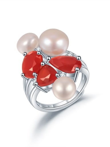 Red Agate Ring 925 Sterling Silver Carnelian Irregular Luxury Band Ring