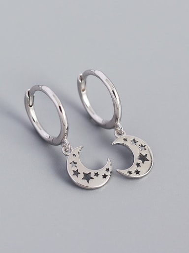 Platinum 925 Sterling Silver Moon Minimalist Huggie Earring