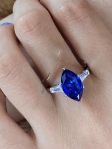 Blue [R 0304] Main Ring 925 Sterling Silver High Carbon Diamond Geometric Luxury Ring