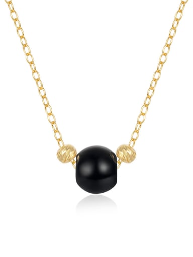 Gold +Black Pearl 925 Sterling Silver Imitation Pearl Geometric Minimalist Bead Pendant Necklace