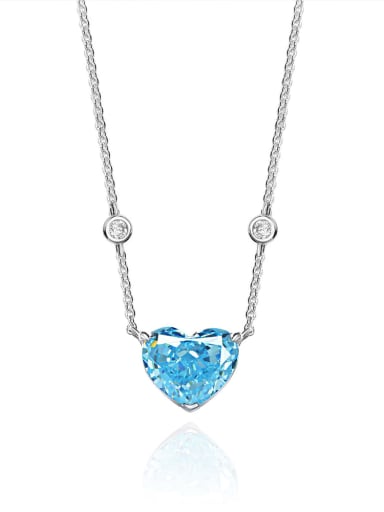 Sea blue [P 0855] 925 Sterling Silver High Carbon Diamond Heart Luxury Necklace