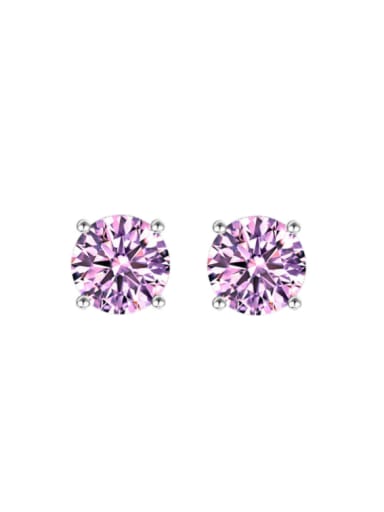 Pink 925 Sterling Silver Cubic Zirconia Geometric Dainty Stud Earring