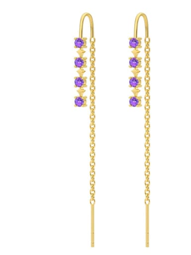 Gold four pointed star purple diamond 925 Sterling Silver Cubic Zirconia Tassel Minimalist Threader Earring