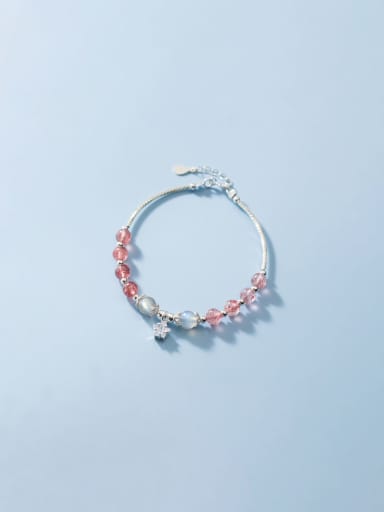 925 Sterling Silver Crystal Flower Cute Handmade Beaded Bracelet