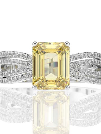 925 Sterling Silver High Carbon Diamond Yellow Geometric Luxury Ring