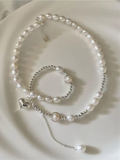 Pearl Necklace 925 Sterling Silver Freshwater Pearl Heart Dainty Necklace
