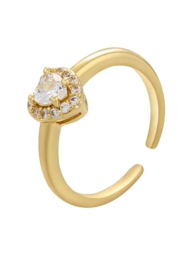 Golden white Brass Cubic Zirconia Heart Dainty Band Ring