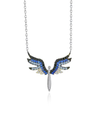 A2656 Platinum 925 Sterling Silver Cubic Zirconia Wing Minimalist Necklace
