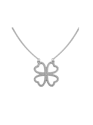 Platinum DY190760 S W WH 925 Sterling Silver Cubic Zirconia Clover Minimalist Necklace
