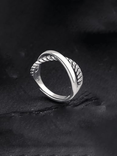 925 Sterling Silver Geometric Vintage Twist  Cross Ring