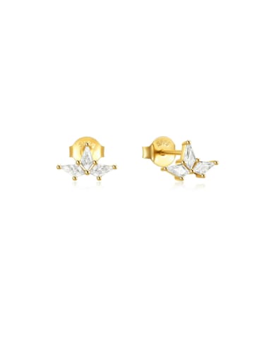 Golden white diamond 925 Sterling Silver Cubic Zirconia Leaf Dainty Stud Earring