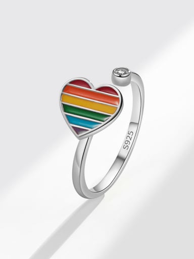 925 Sterling Silver Enamel Heart Minimalist Rotate Band Ring