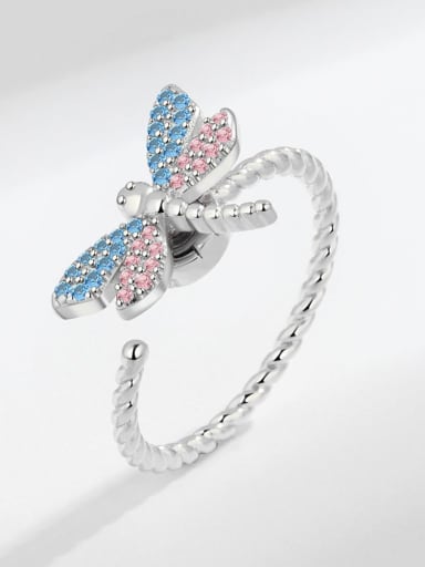 Platinum 925 Sterling Silver Cubic Zirconia Rotating Dragonfly Cute Band Ring