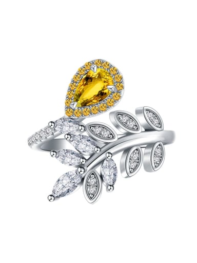 Yellow 925 Sterling Silver Cubic Zirconia Leaf Luxury Band Ring