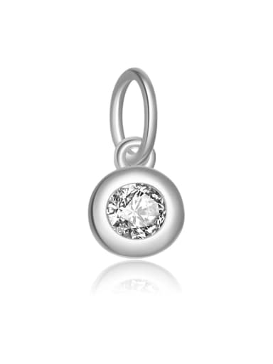 Platinum [April White Zirconia] 925 Sterling Silver Birthstone Minimalist Round Pendant