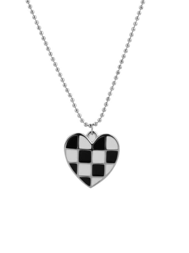925 Sterling Silver Enamel Heart Vintage Beaded Chain Necklace