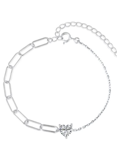 DY150153 platinum 925 Sterling Silver 5A Cubic Zirconia Heart Minimalist Link Bracelet