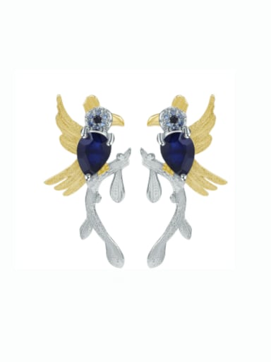Handle lanbao Earrings 925 Sterling Silver Natural Stone Bird Artisan Stud Earring