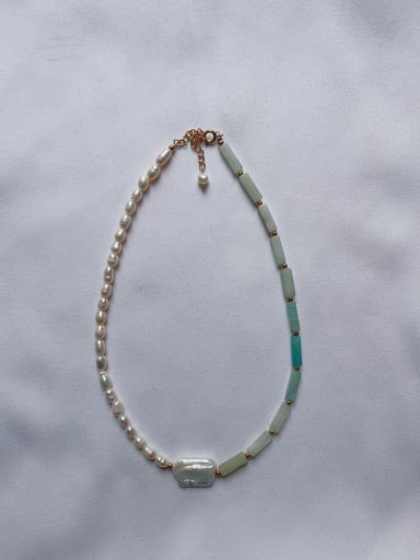 Titanium Steel Freshwater Pearl Geometric Artisan Beaded Necklace