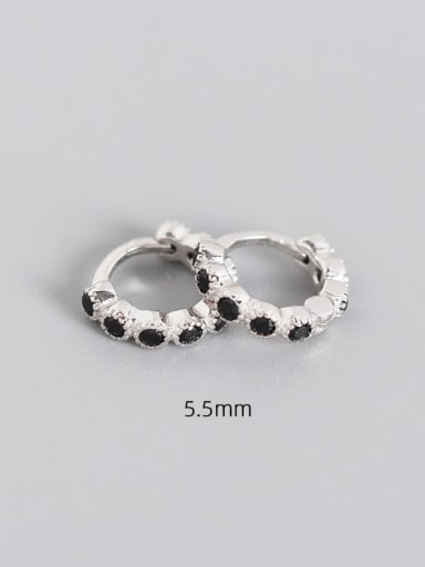 5.5mm platinum black stone 925 Sterling Silver Cubic Zirconia Geometric Minimalist Huggie Earring