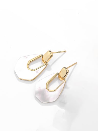 E2334 Gold White Bell Earrings 925 Sterling Silver Shell Geometric Vintage Drop Earring