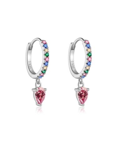 (Platinum) Colored Stone 925 Sterling Silver Cubic Zirconia Water Drop Dainty Stud Earring