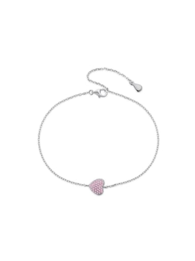 DY150144 S W PK 925 Sterling Silver Cubic Zirconia Heart Minimalist Link Bracelet