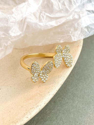 K100K Yellow Gold Plated Ring 925 Sterling Silver Cubic Zirconia Butterfly Minimalist Band Ring