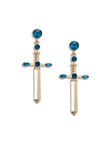 Blue e68818 Alloy Rhinestone Cross Minimalist Drop Earring