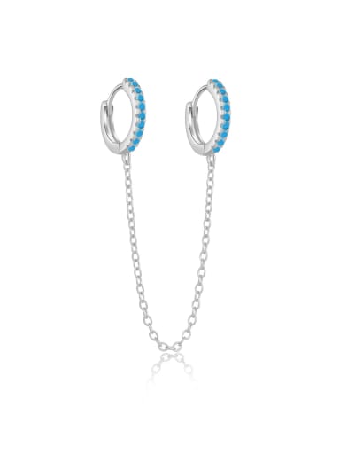 Platinum [Blue Pine Stone] 925 Sterling Silver Cubic Zirconia Tassel Trend Threader Earring