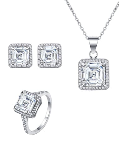 925 Sterling Silver Cubic Zirconia Minimalist Geometric  Earring Ring and Necklace Set