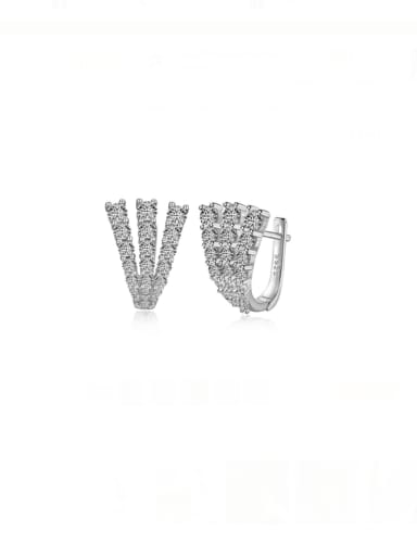 DY110267 S W WH 925 Sterling Silver Cubic Zirconia Geometric Luxury Cluster Earring