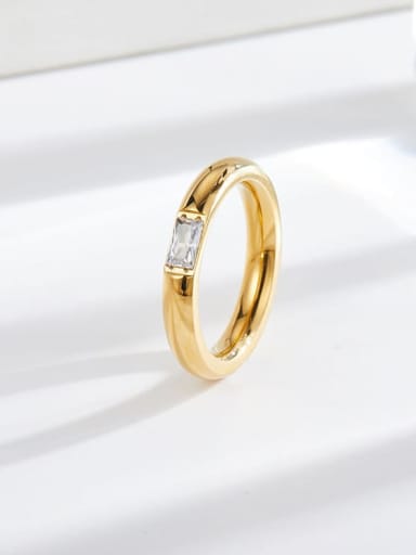Curved diamond gold ring Titanium Steel Cubic Zirconia Geometric Minimalist Band Ring