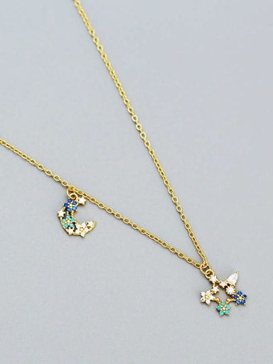 Golden 925 Sterling Silver Cubic Zirconia Star Dainty Necklace