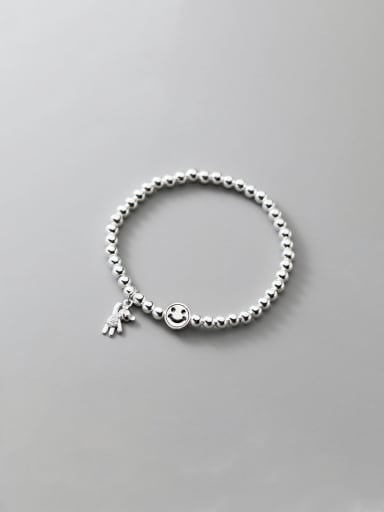 925 Sterling Silver Elastic rope Smiley Minimalist Handmade Beaded Bracelet