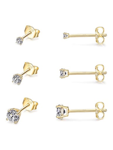 Gold color 3 pieces per set 925 Sterling Silver Cubic Zirconia Geometric Minimalist Stud Earring