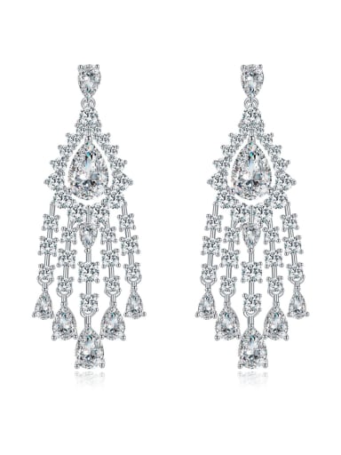 925 Sterling Silver High Carbon Diamond Tassel Luxury Cluster Earring