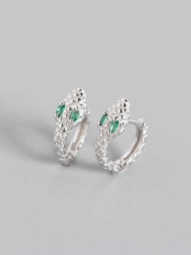 White gold green stone 925 Sterling Silver Cubic Zirconia Snake Vintage Huggie Earring
