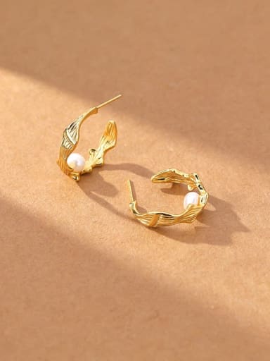 E2632 Gold 925 Sterling Silver Imitation Pearl Geometric Minimalist Stud Earring
