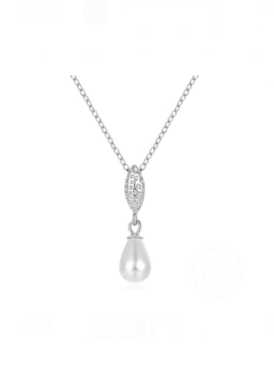 Platinum 925 Sterling Silver Imitation Pearl Water Drop Minimalist Necklace