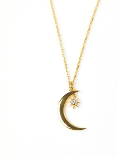 Golden Color, White CZ 925 Sterling Silver Moon Necklace