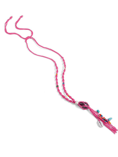 Bead Cotton Rope Stone Tassel Hand-Woven Artisan Lariat Necklace