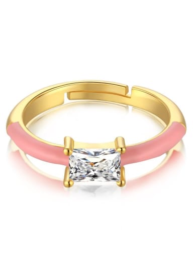 Pink DY120250 925 Sterling Silver Enamel Cubic Zirconia Geometric Minimalist Band Ring