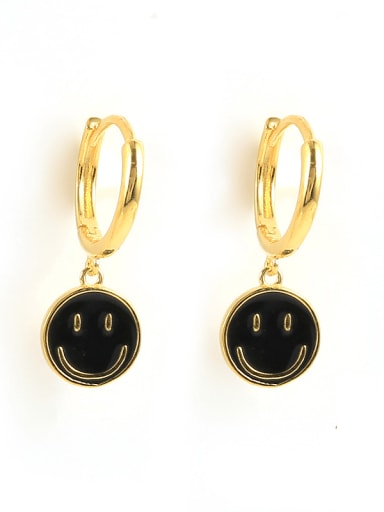 Gold +Black 925 Sterling Silver Enamel Smiley Minimalist Huggie Earring