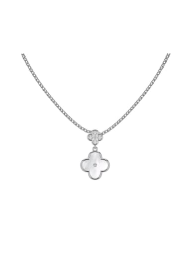 Platinum DY190741 S W WH 925 Sterling Silver Shell Clover Dainty Necklace