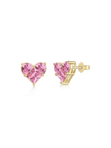 Golden +Pink  DY1D0319 S G PK 925 Sterling Silver Cubic Zirconia Heart Dainty Stud Earring